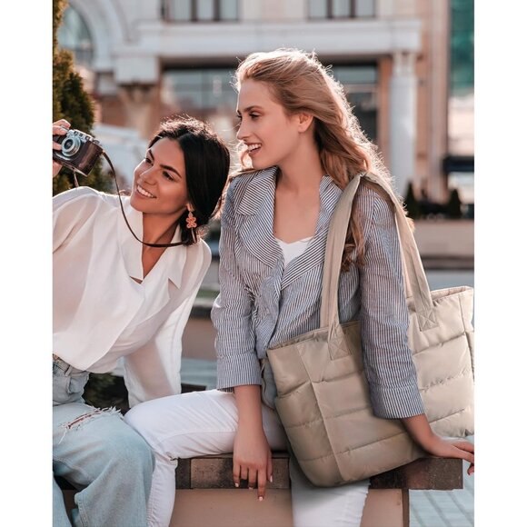 Women Grayish Brown Lightweight Puffy Tote Bag for Travel Gym With Multi-pocket - Picture 2 of 6